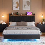 Giroletto sospeso con LED e testiera di ricarica – Nero / Grigio / Bianco sporco / Beige | Matrimoniale / Queen / King | Per 1-2 adulti