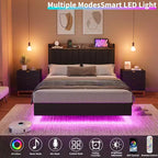 Giroletto sospeso con LED e testiera di ricarica – Nero / Grigio / Bianco sporco / Beige | Matrimoniale / Queen / King | Per 1-2 adulti