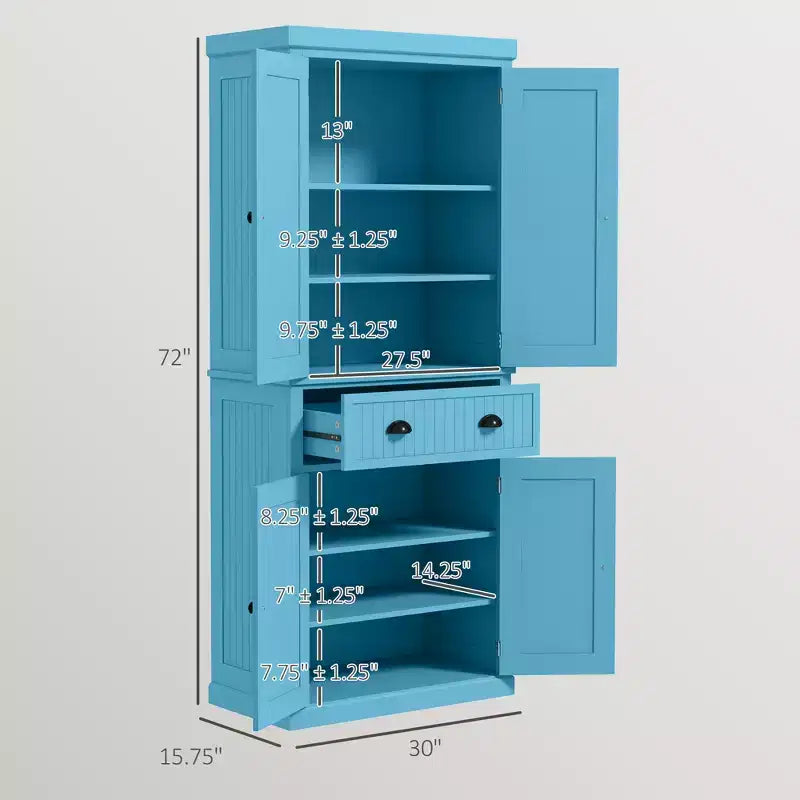 Dispensa/Mobile Contenitore 72" Nero/Blu, 4 Ante, Cassetto Centrale, Ripiani Regolabili