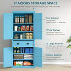 Dispensa/Mobile Contenitore 72" Nero/Blu, 4 Ante, Cassetto Centrale, Ripiani Regolabili