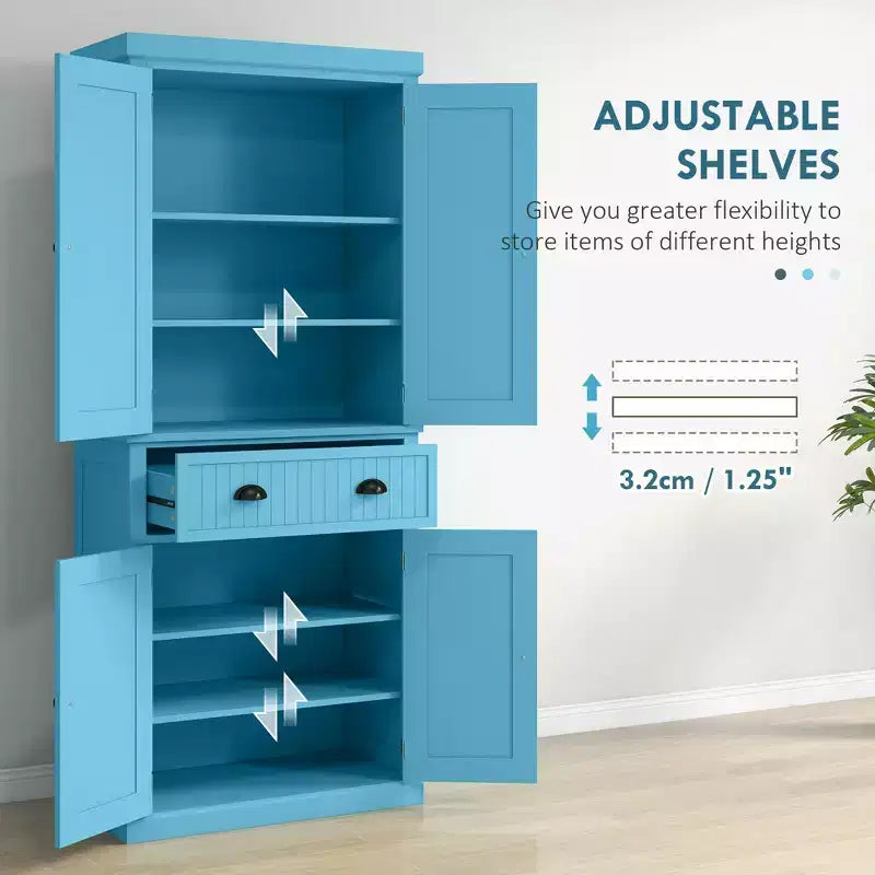 Dispensa/Mobile Contenitore 72" Nero/Blu, 4 Ante, Cassetto Centrale, Ripiani Regolabili