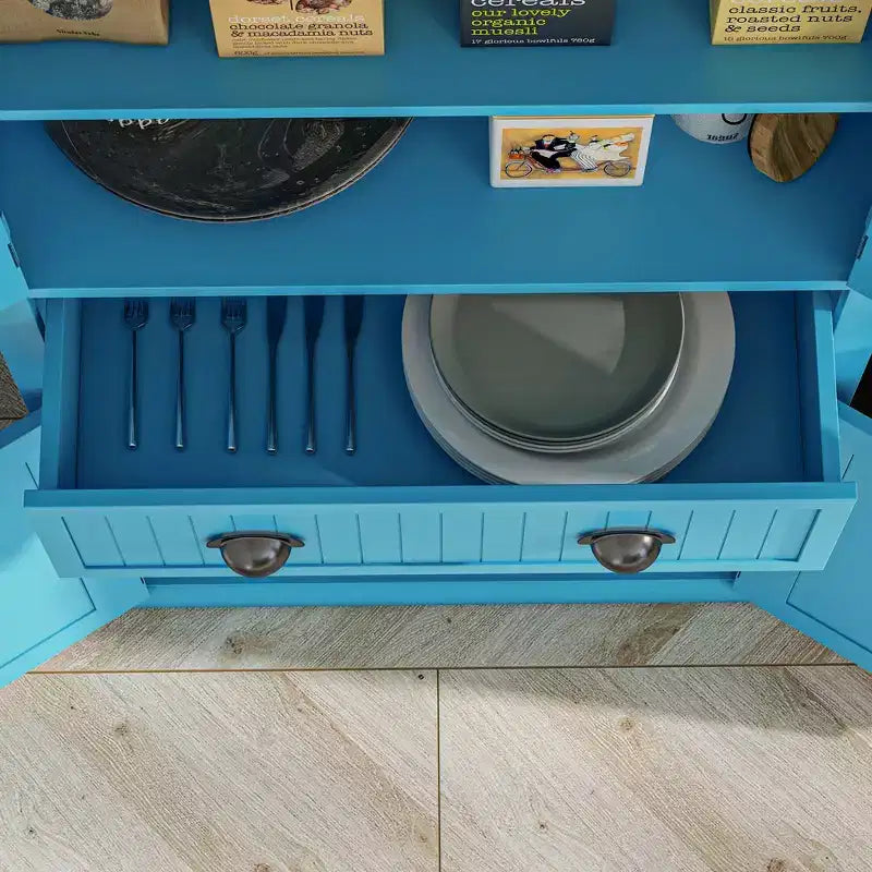 Dispensa/Mobile Contenitore 72" Nero/Blu, 4 Ante, Cassetto Centrale, Ripiani Regolabili