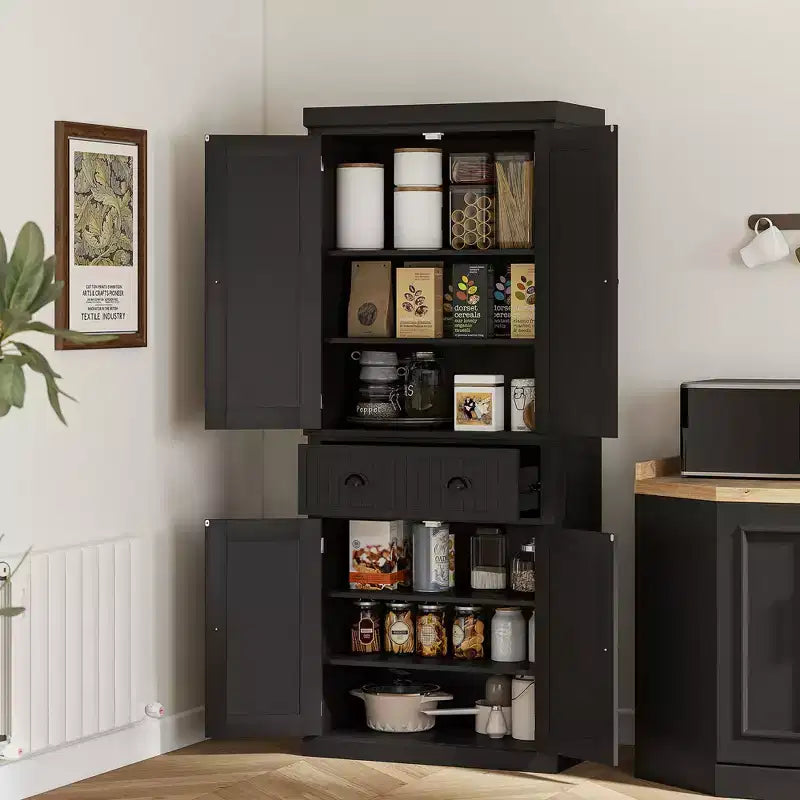 Dispensa/Mobile Contenitore 72" Nero/Blu, 4 Ante, Cassetto Centrale, Ripiani Regolabili