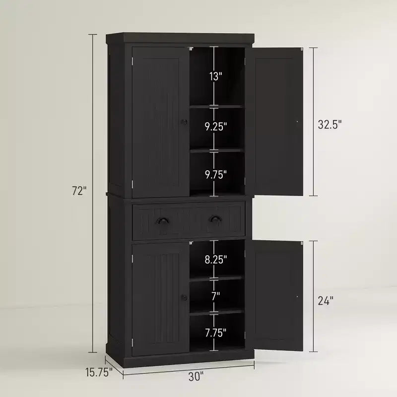 Dispensa/Mobile Contenitore 72" Nero/Blu, 4 Ante, Cassetto Centrale, Ripiani Regolabili