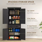 Dispensa/Mobile Contenitore 72" Nero/Blu, 4 Ante, Cassetto Centrale, Ripiani Regolabili