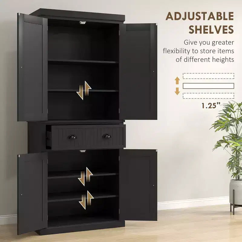Dispensa/Mobile Contenitore 72" Nero/Blu, 4 Ante, Cassetto Centrale, Ripiani Regolabili