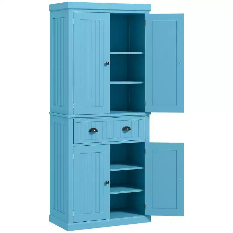 Dispensa/Mobile Contenitore 72" Nero/Blu, 4 Ante, Cassetto Centrale, Ripiani Regolabili