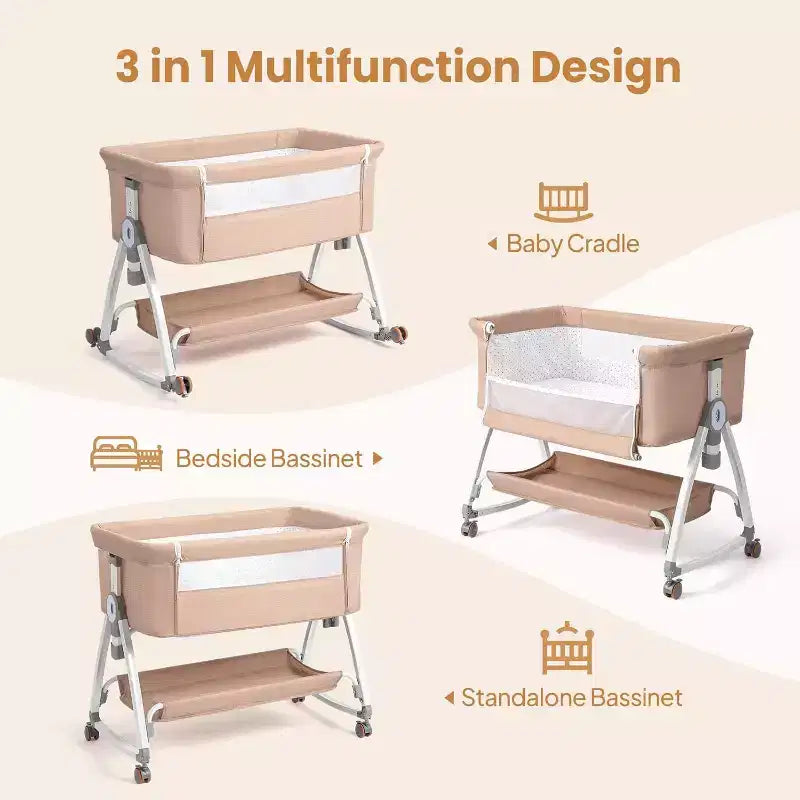 Culla convertibile 3-in-1 beige con ruote, per 1 bambino (0-12 mesi)