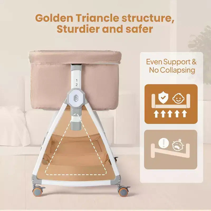 Culla convertibile 3-in-1 beige con ruote, per 1 bambino (0-12 mesi)