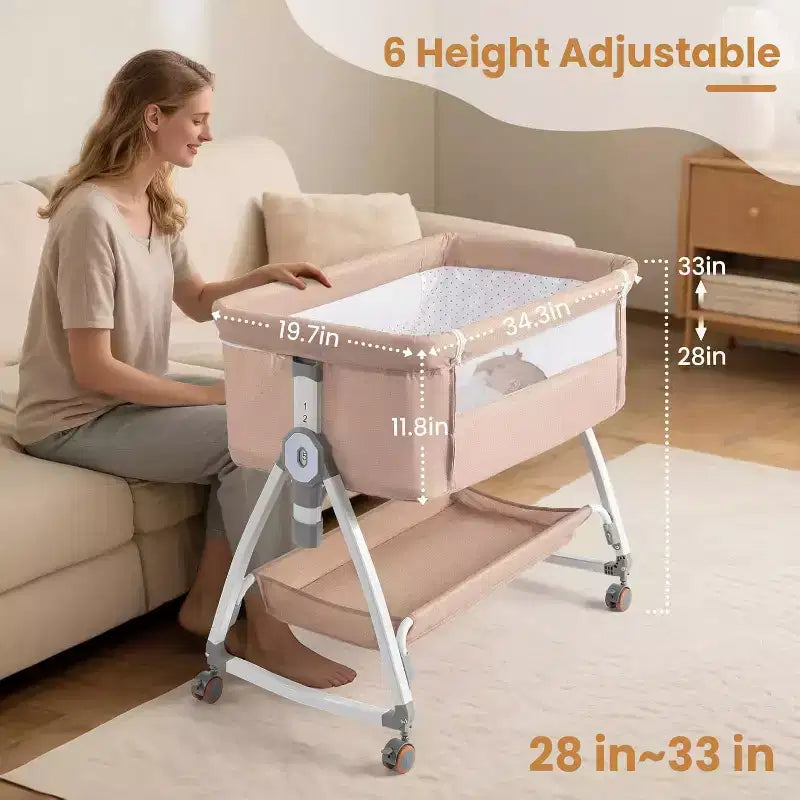 Culla convertibile 3-in-1 beige con ruote, per 1 bambino (0-12 mesi)