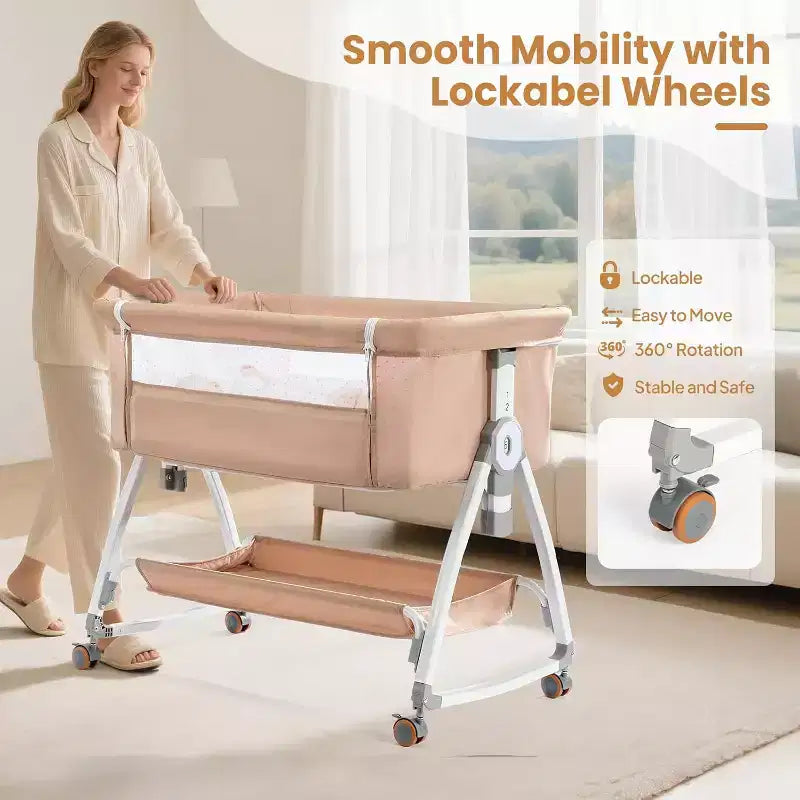 Culla convertibile 3-in-1 beige con ruote, per 1 bambino (0-12 mesi)