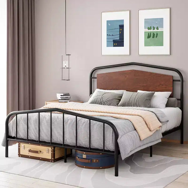 Platform Bed Frame with Wooden Headboard - Heavy Duty Metal Frame, No Box Spring Needed, Noise Free, Easy Assembly, Walnut Brown, FULL