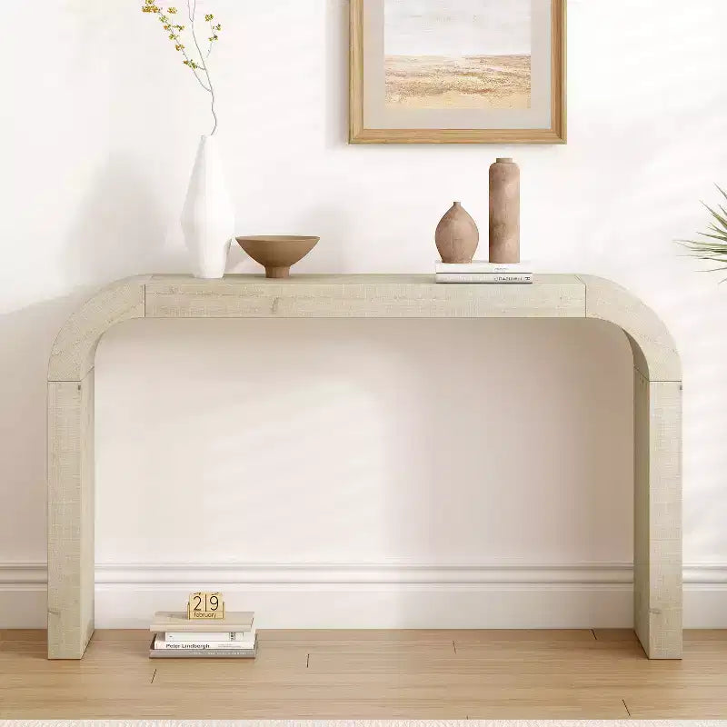 Consolle ad arco minimalista Nera/Grigia/Naturale, Tavolino d'ingresso monopezzo