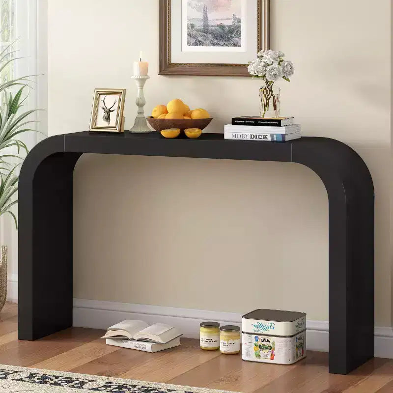 Consolle ad arco minimalista Nera/Grigia/Naturale, Tavolino d'ingresso monopezzo