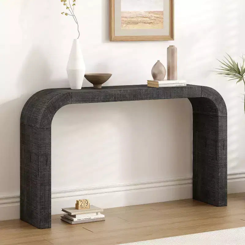Consolle ad arco minimalista Nera/Grigia/Naturale, Tavolino d'ingresso monopezzo