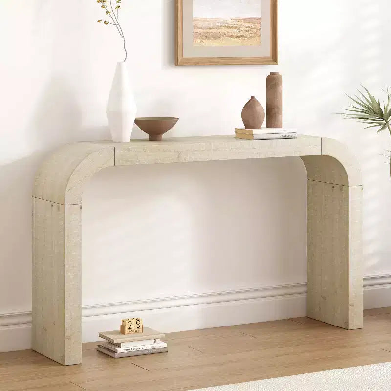 Consolle ad arco minimalista Nera/Grigia/Naturale, Tavolino d'ingresso monopezzo