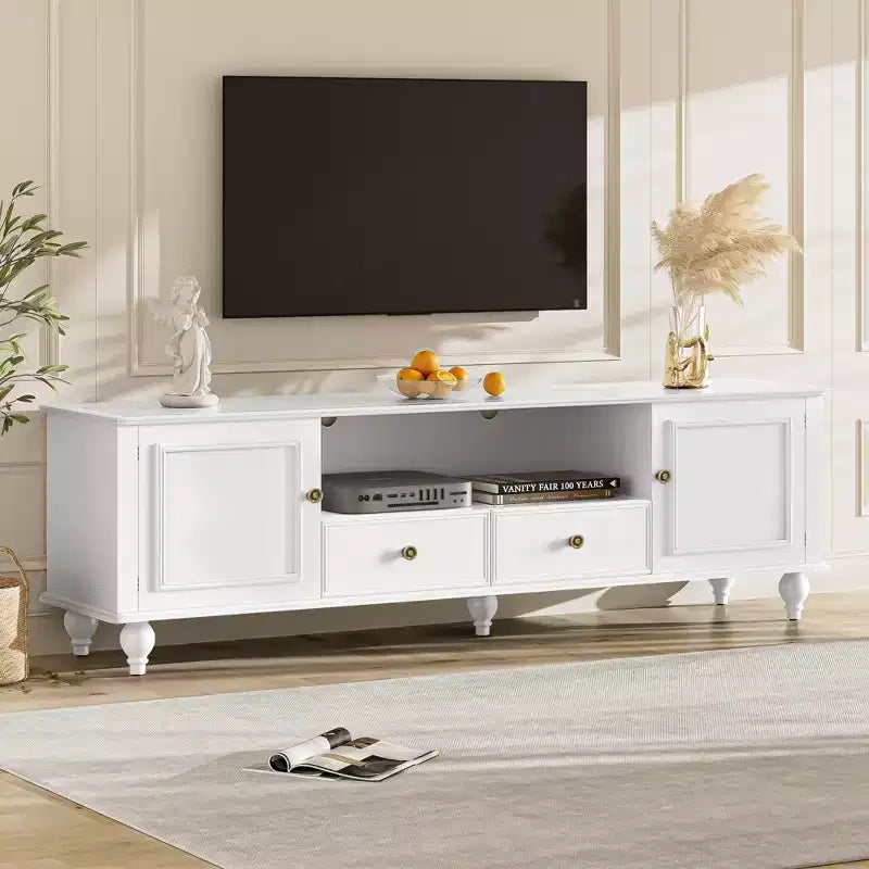 Mobile TV bianco lucido per TV fino a 80", stile moderno con 2 cassetti e 2 armadietti