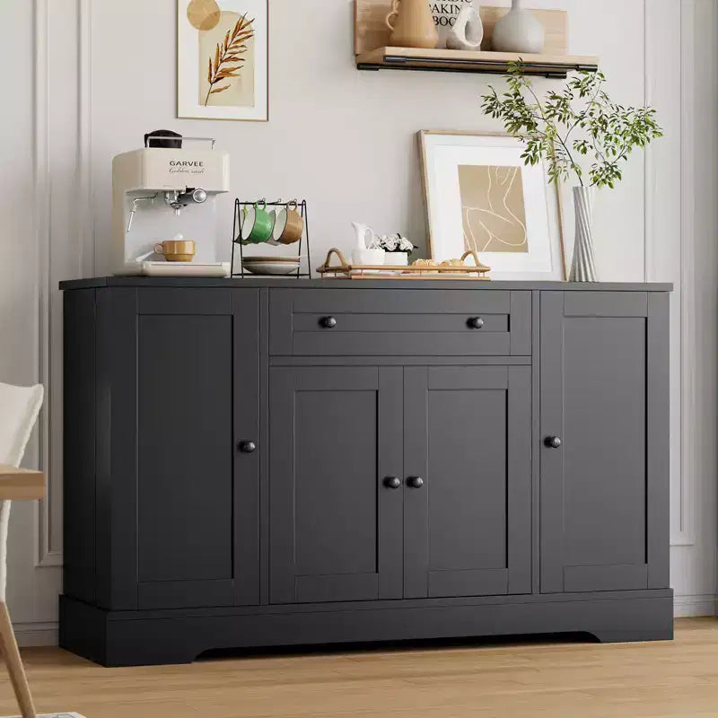 Credenza a buffet in legno naturale con cassetto e 4 ante, montaggio da una sola persona