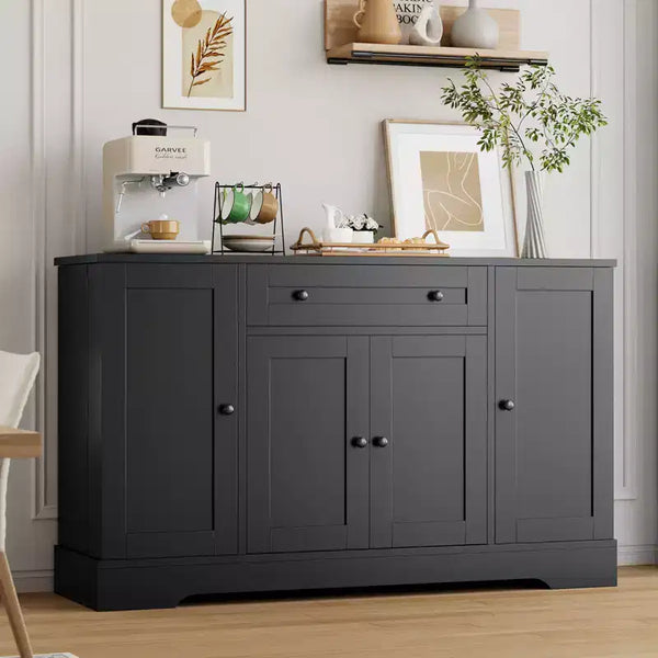Credenza a buffet in legno naturale con cassetto e 4 ante, montaggio da una sola persona