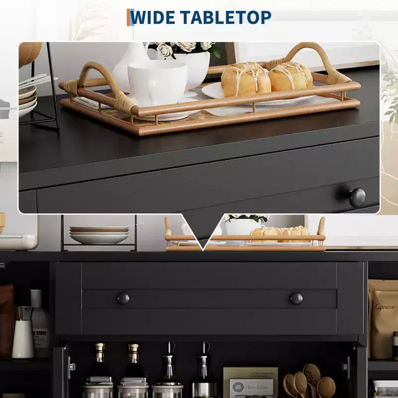 Credenza a buffet in legno naturale con cassetto e 4 ante, montaggio da una sola persona