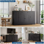 Credenza a buffet in legno naturale con cassetto e 4 ante, montaggio da una sola persona
