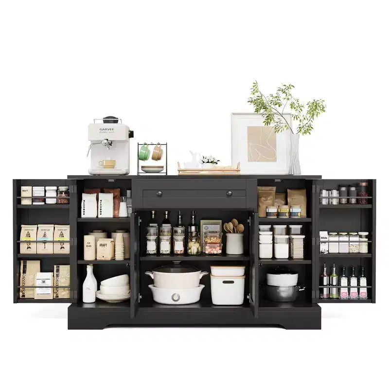 Credenza a buffet in legno naturale con cassetto e 4 ante, montaggio da una sola persona