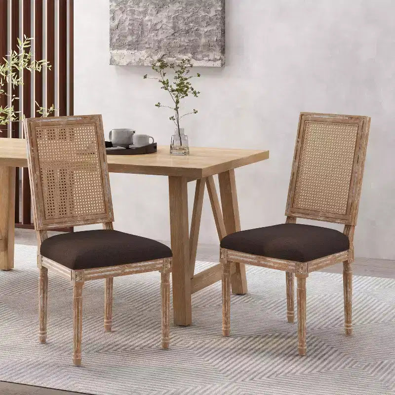 Sedie da pranzo con schienale in canna d'India, sedile imbottito, set da 2 – Vari colori