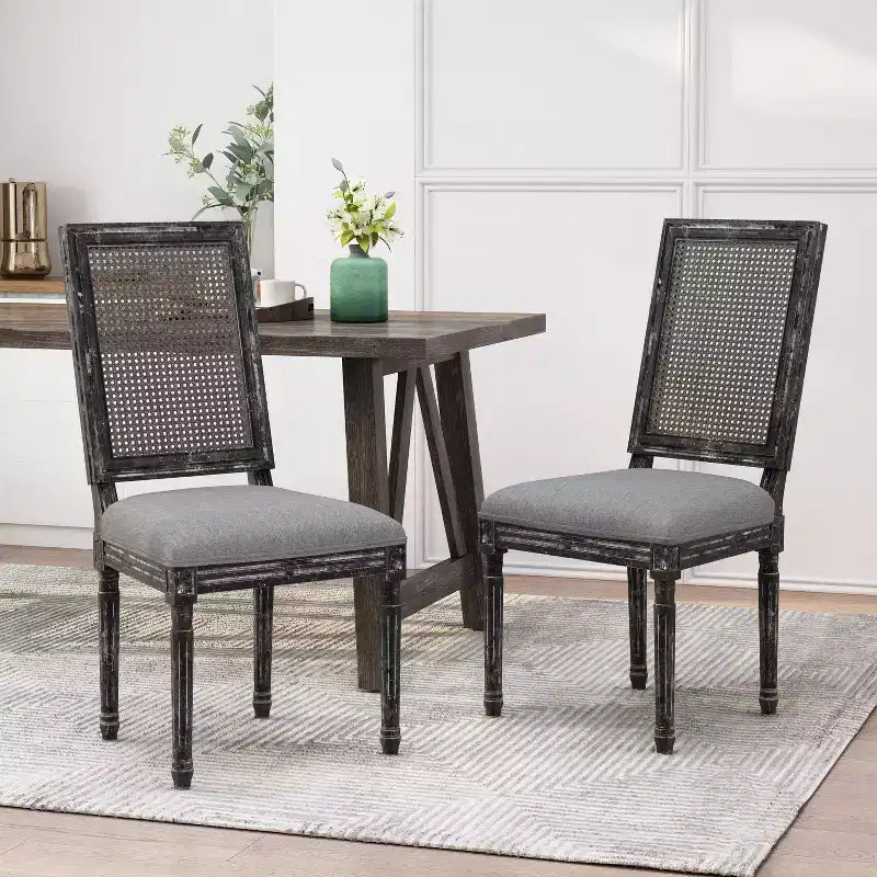 Sedie da pranzo con schienale in canna d'India, sedile imbottito, set da 2 – Vari colori