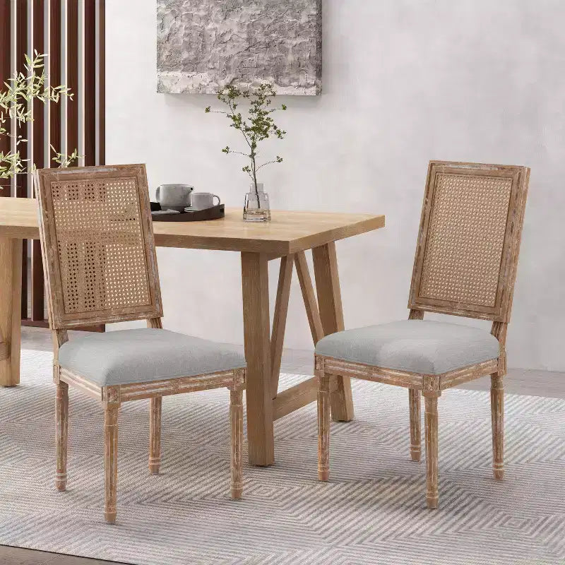 Sedie da pranzo con schienale in canna d'India, sedile imbottito, set da 2 – Vari colori