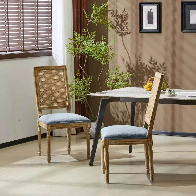 Sedie da pranzo con schienale in canna d'India, sedile imbottito, set da 2 – Vari colori