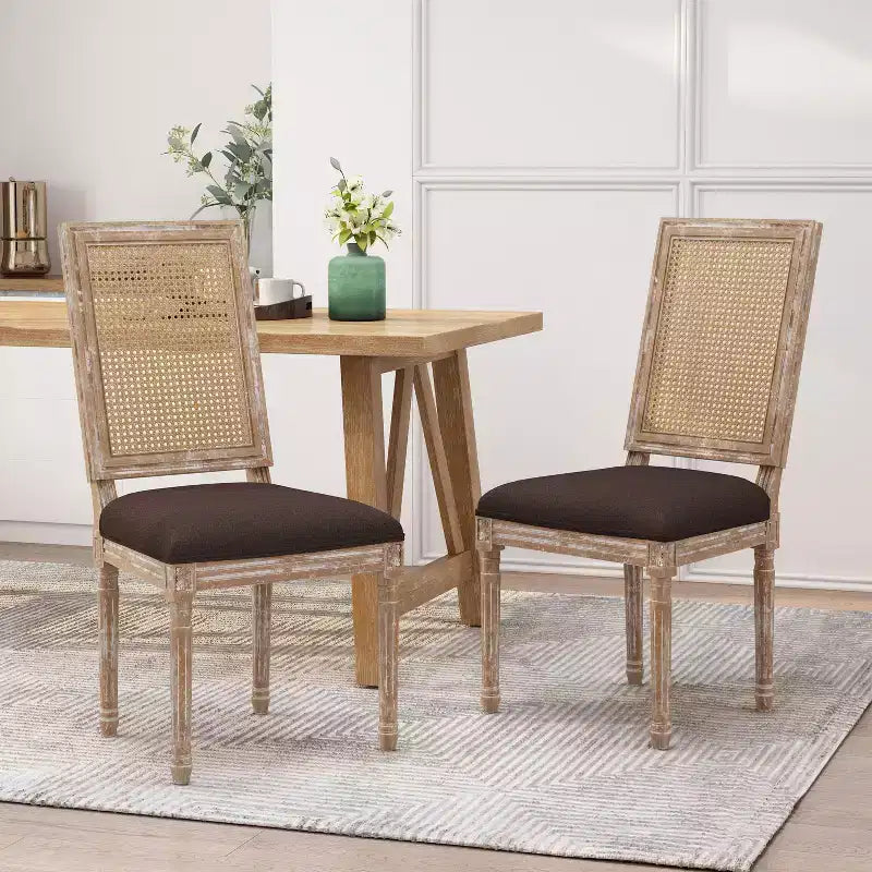Sedie da pranzo con schienale in canna d'India, sedile imbottito, set da 2 – Vari colori