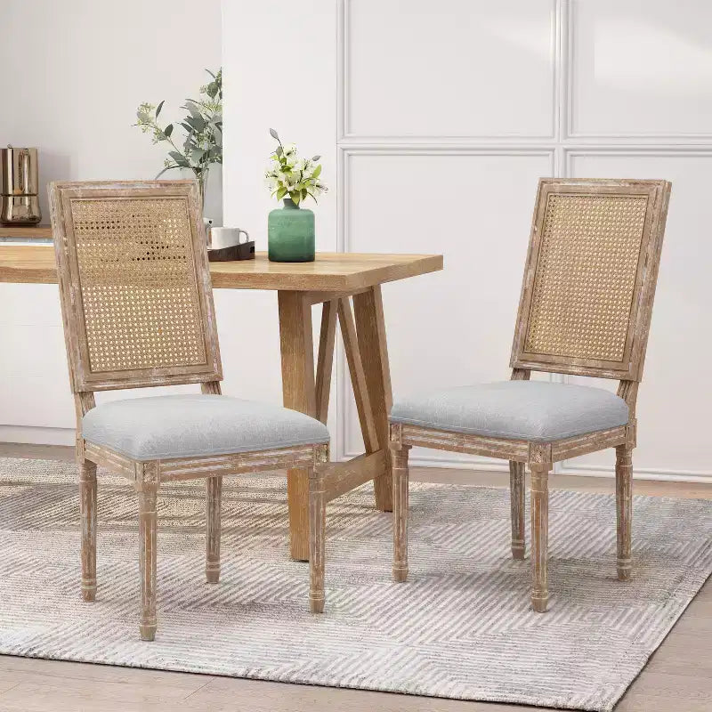 Sedie da pranzo con schienale in canna d'India, sedile imbottito, set da 2 – Vari colori