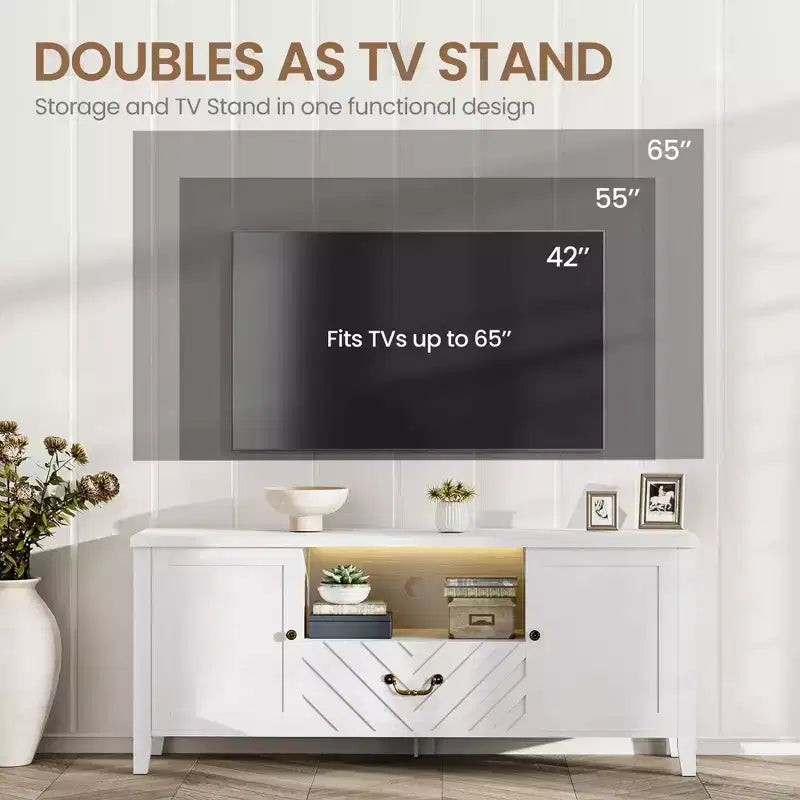 Mobile TV a V Marrone/Bianco con Luci LED | 2 Ante e 1 Cassetto | 1 Posto TV