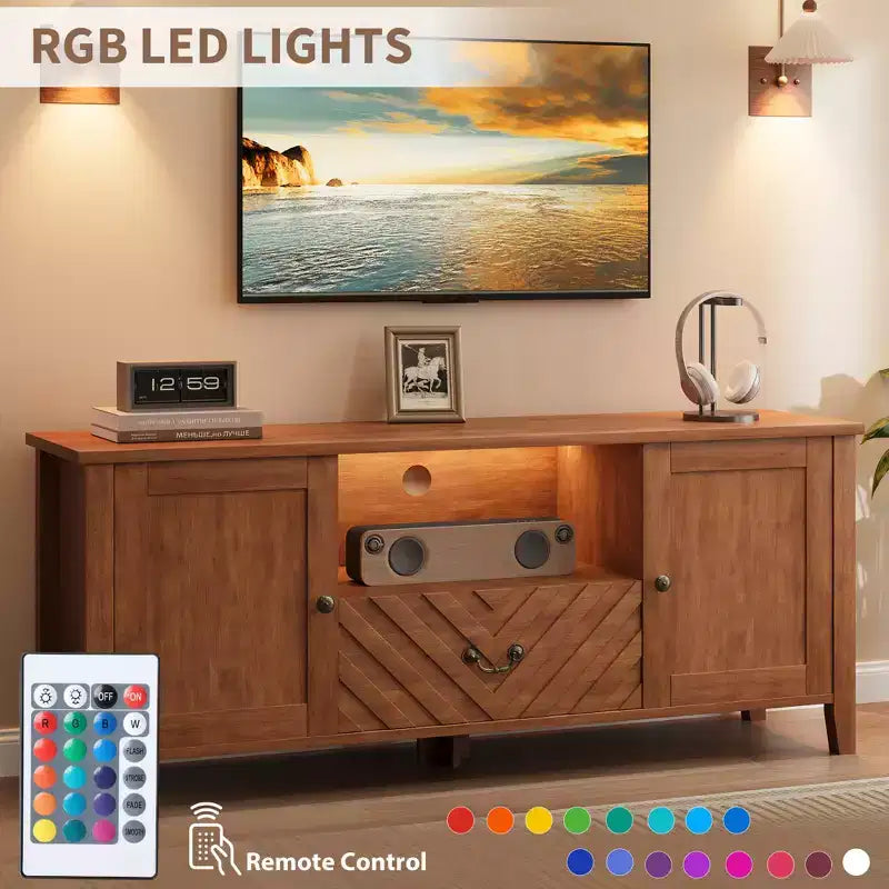 Mobile TV a V Marrone/Bianco con Luci LED | 2 Ante e 1 Cassetto | 1 Posto TV