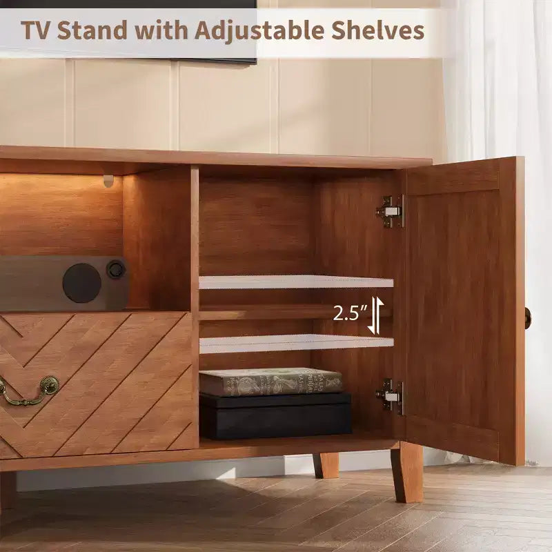 Mobile TV a V Marrone/Bianco con Luci LED | 2 Ante e 1 Cassetto | 1 Posto TV