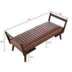Panca imbottita in ciniglia/PU beige/cognac, stile Mid-Century, 2-3 posti a sedere