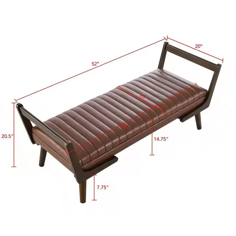Panca imbottita in ciniglia/PU beige/cognac, stile Mid-Century, 2-3 posti a sedere