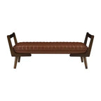 Panca imbottita in ciniglia/PU beige/cognac, stile Mid-Century, 2-3 posti a sedere