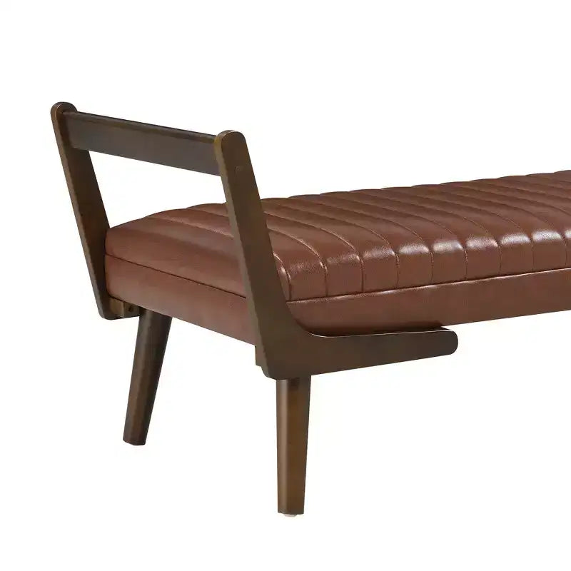 Panca imbottita in ciniglia/PU beige/cognac, stile Mid-Century, 2-3 posti a sedere