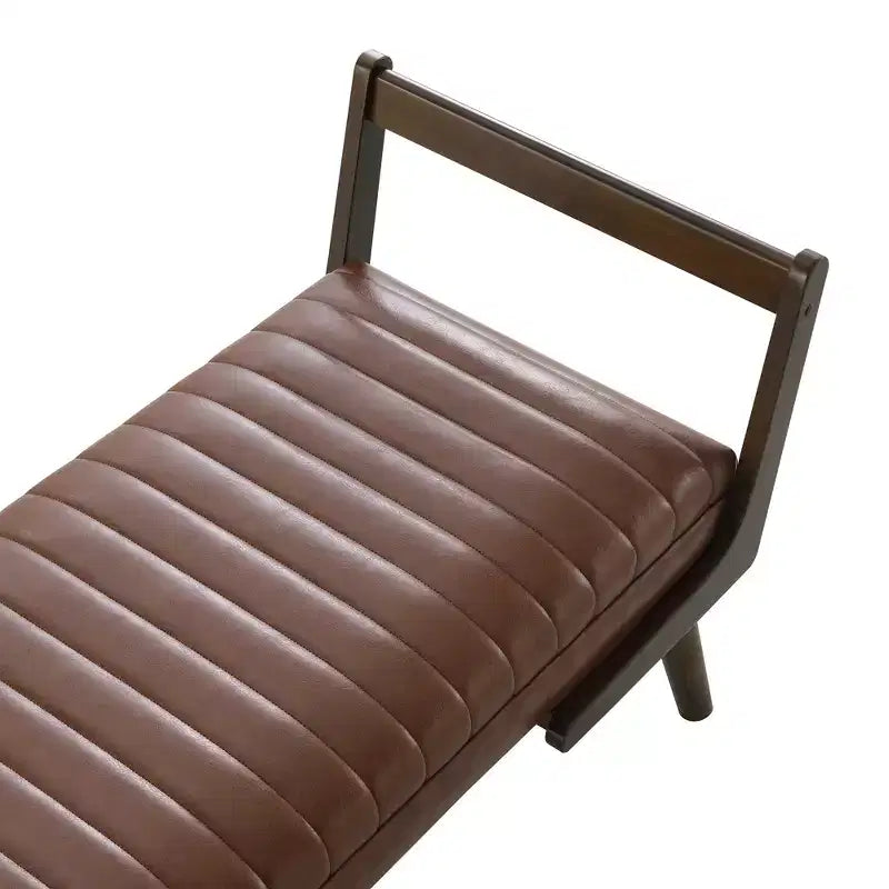 Panca imbottita in ciniglia/PU beige/cognac, stile Mid-Century, 2-3 posti a sedere