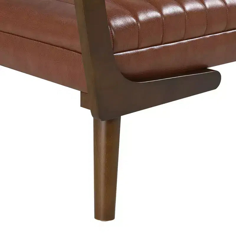 Panca imbottita in ciniglia/PU beige/cognac, stile Mid-Century, 2-3 posti a sedere