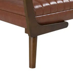 Panca imbottita in ciniglia/PU beige/cognac, stile Mid-Century, 2-3 posti a sedere