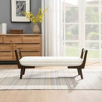 Panca imbottita in ciniglia/PU beige/cognac, stile Mid-Century, 2-3 posti a sedere