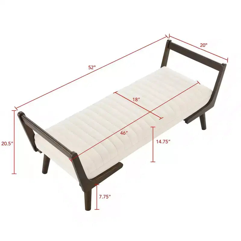 Panca imbottita in ciniglia/PU beige/cognac, stile Mid-Century, 2-3 posti a sedere