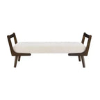 Panca imbottita in ciniglia/PU beige/cognac, stile Mid-Century, 2-3 posti a sedere