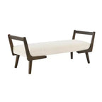 Panca imbottita in ciniglia/PU beige/cognac, stile Mid-Century, 2-3 posti a sedere