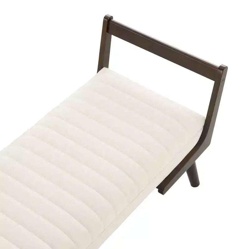 Panca imbottita in ciniglia/PU beige/cognac, stile Mid-Century, 2-3 posti a sedere