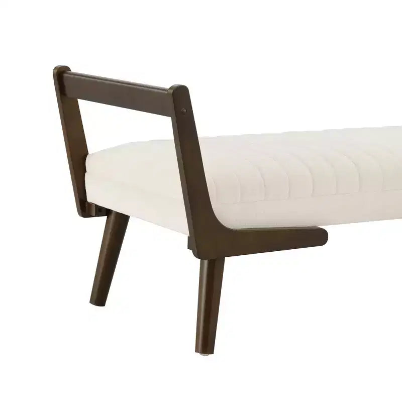 Panca imbottita in ciniglia/PU beige/cognac, stile Mid-Century, 2-3 posti a sedere