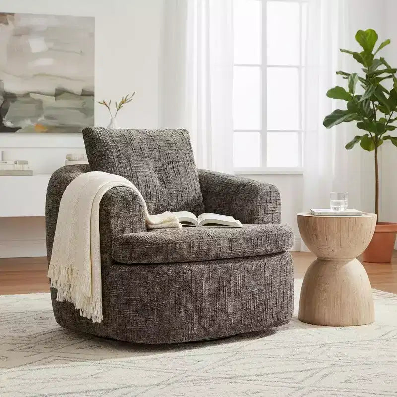 Poltrona girevole a barilotto con schienale trapuntato, seduta singola – Beige+Marrone / Marrone / Verde / Rosa