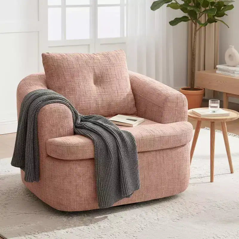 Poltrona girevole a barilotto con schienale trapuntato, seduta singola – Beige+Marrone / Marrone / Verde / Rosa